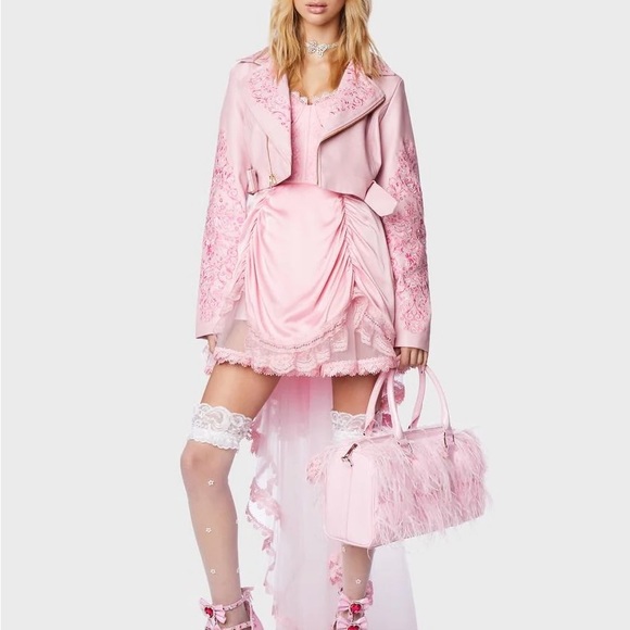 NWT - Sugar Thrillz WHIRLWIND REBEL MARABOU Feathered PURSE Shoulder Bag PINK - Picture 8 of 10